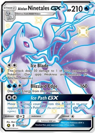 'Pokemon - 'Alolan Ninetales GX SV53/SV94  - Holofoil Hidden Fates Shiny Vault - Shiny Holo Rare