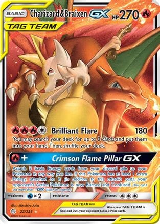 'Pokemon - 'Charizard & Braixen GX 022/236  - Holofoil SM  Cosmic Eclipse - Ultra Rare