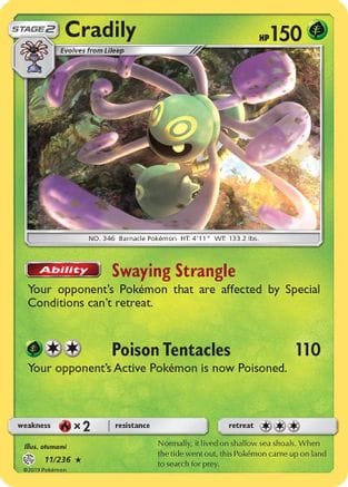 'Pokemon - 'Cradily 011/236  - Reverse Holofoil SM  Cosmic Eclipse - Rare