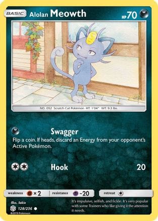 'Pokemon - 'Alolan Meowth 128/236  SM  Cosmic Eclipse - Common