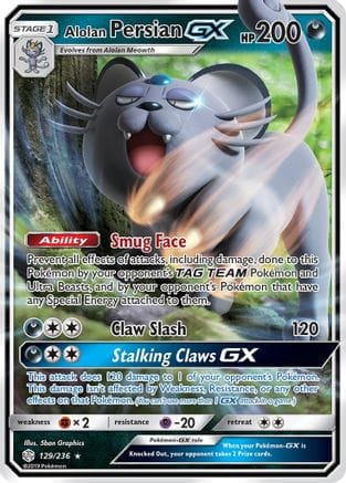 'Pokemon - 'Alolan Persian GX 129/236  - Holofoil SM  Cosmic Eclipse - Ultra Rare