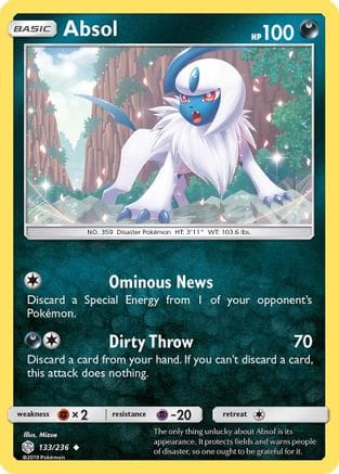 'Pokemon - 'Absol 133/236  - Reverse Holofoil SM  Cosmic Eclipse - Uncommon