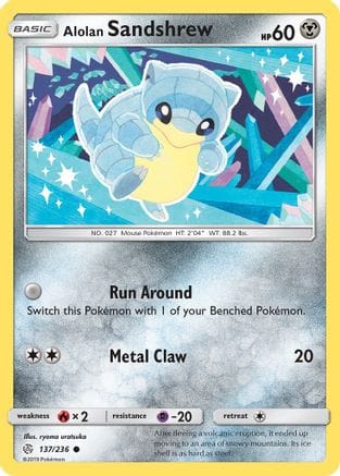 'Pokemon - 'Alolan Sandshrew 137/236  - Reverse Holofoil SM  Cosmic Eclipse - Common