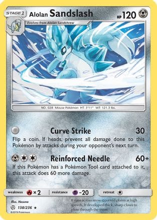 'Pokemon - 'Alolan Sandslash 138/236  - Reverse Holofoil SM  Cosmic Eclipse - Rare
