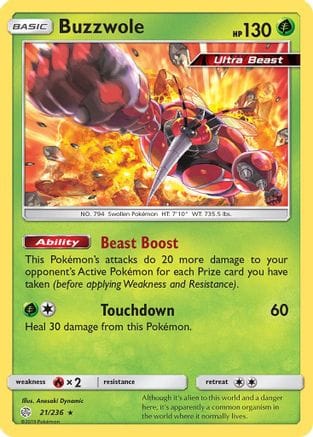 'Pokemon - 'Buzzwole 021/236  - Holofoil SM  Cosmic Eclipse - Holo Rare
