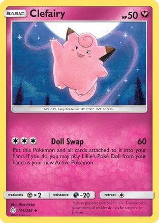 'Pokemon - 'Clefairy 144/236  - Reverse Holofoil SM  Cosmic Eclipse - Uncommon