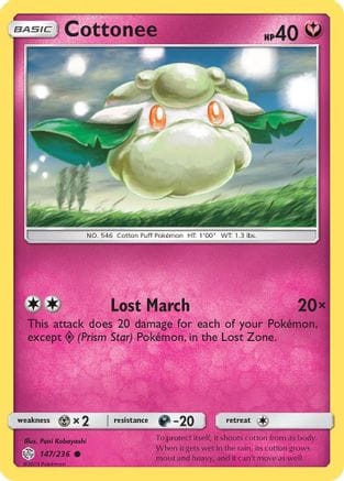 'Pokemon - 'Cottonee 147/236  - Reverse Holofoil SM  Cosmic Eclipse - Common