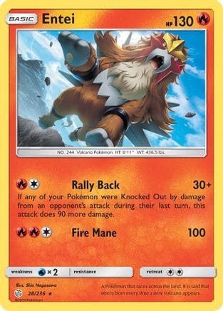 'Pokemon - 'Entei 028/236  - Reverse Holofoil SM  Cosmic Eclipse - Rare