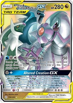 'Pokemon - 'Arceus & Dialga & Palkia GX 156/236  - Holofoil SM  Cosmic Eclipse - Ultra Rare