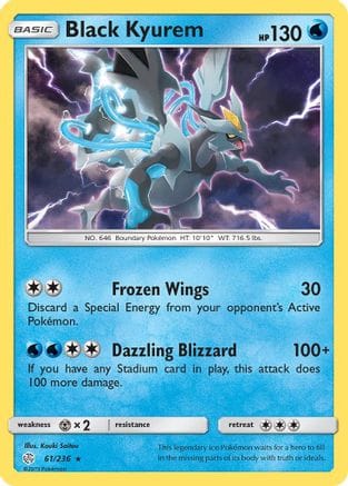 'Pokemon - 'Black Kyurem 061/236  - Holofoil SM  Cosmic Eclipse - Holo Rare