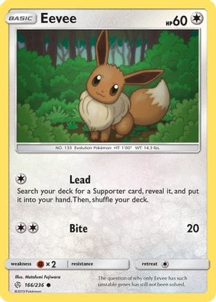'Pokemon - 'Eevee 166/236  - Reverse Holofoil SM  Cosmic Eclipse - Common