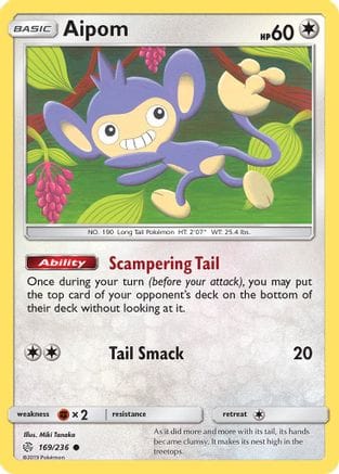 'Pokemon - 'Aipom 169  SM  Cosmic Eclipse - Common