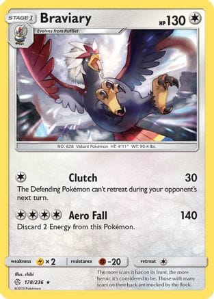 'Pokemon - 'Braviary 178  - Reverse Holofoil SM  Cosmic Eclipse - Rare