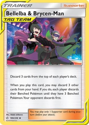 'Pokemon - 'Bellelba & Brycen-Man 186/236  - Reverse Holofoil SM  Cosmic Eclipse - Uncommon