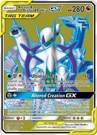 'Pokemon - 'Arceus & Dialga & Palkia GX (Full Art) 220  - Holofoil SM  Cosmic Eclipse - Ultra Rare