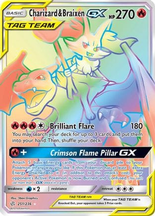 'Pokemon - 'Charizard & Braixen GX (Secret) 251  - Holofoil SM  Cosmic Eclipse - Secret Rare