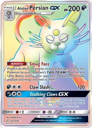 'Pokemon - 'Alolan Persian GX (Secret) 257  - Holofoil SM  Cosmic Eclipse - Secret Rare