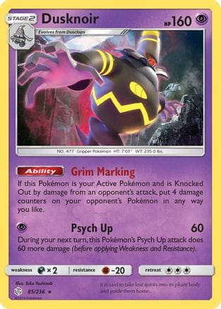 'Pokemon - 'Dusknoir 085  - Holofoil SM  Cosmic Eclipse - Holo Rare