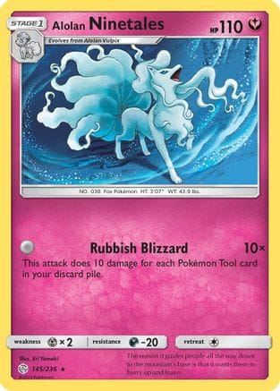 'Pokemon - 'Alolan Ninetales 145/236  - Reverse Holofoil SM  Cosmic Eclipse - Holo Rare
