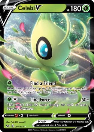 'Pokemon - 'Celebi V 001/202  - Holofoil SWSH01 Sword & Shield Base Set - Ultra Rare