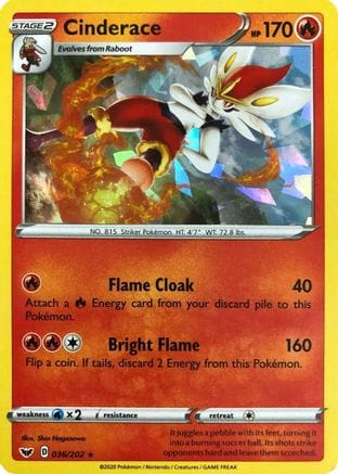 'Pokemon - 'Cinderace 036/202  - Holofoil Deck Exclusives - Holo Rare