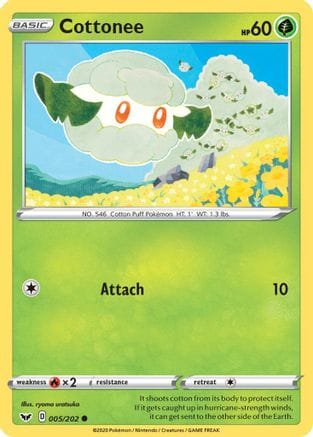 'Pokemon - 'Cottonee 005/202  - Reverse Holofoil SWSH01 Sword & Shield Base Set - Common