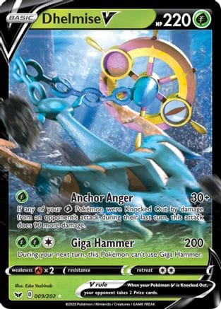 'Pokemon - 'Dhelmise V 009/202  - Holofoil SWSH01 Sword & Shield Base Set - Ultra Rare