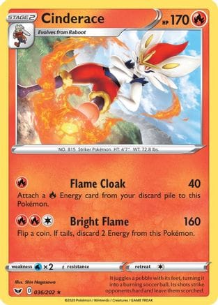 'Pokemon - 'Cinderace (036) 036/202  SWSH01 Sword & Shield Base Set - Rare