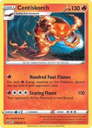 'Pokemon - 'Centiskorch 039/202  SWSH01 Sword & Shield Base Set - Rare