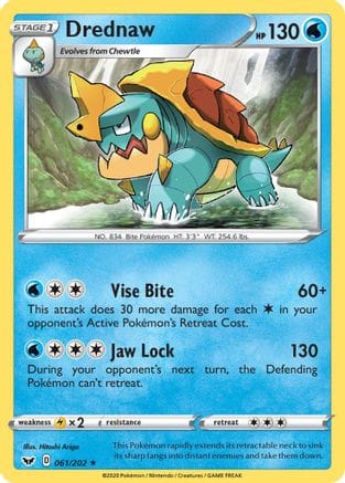 'Pokemon - 'Drednaw 061/202  - Reverse Holofoil SWSH01 Sword & Shield Base Set - Rare