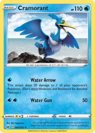 'Pokemon - 'Cramorant 062/202  SWSH01 Sword & Shield Base Set - Rare
