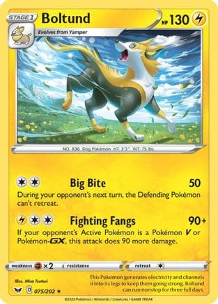 'Pokemon - 'Boltund (075) 075/202  - Reverse Holofoil SWSH01 Sword & Shield Base Set - Holo Rare