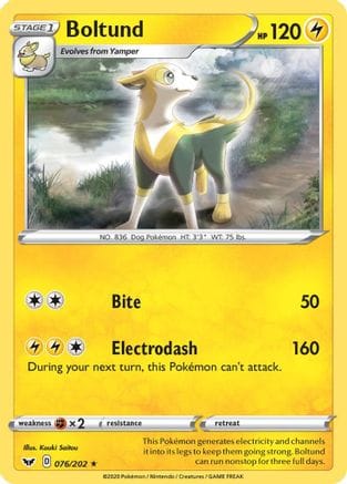 'Pokemon - 'Boltund (076) 076/202  - Reverse Holofoil SWSH01 Sword & Shield Base Set - Holo Rare
