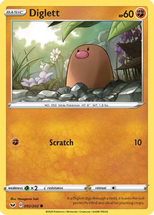 'Pokemon - 'Diglett 092/202  - Reverse Holofoil SWSH01 Sword & Shield Base Set - Common