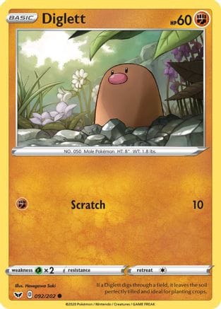 'Pokemon - 'Diglett 092/202  SWSH01 Sword & Shield Base Set - Common