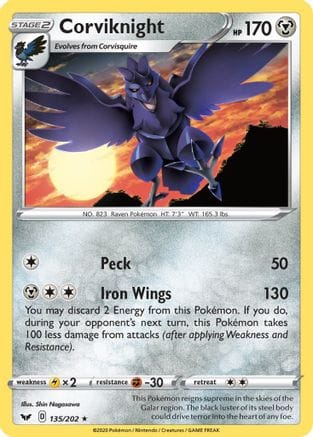 'Pokemon - 'Corviknight 135/202  SWSH01 Sword & Shield Base Set - Rare