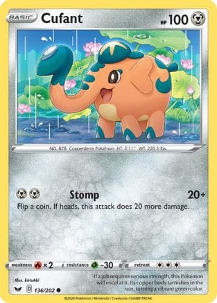 'Pokemon - 'Cufant 136/202  - Reverse Holofoil SWSH01 Sword & Shield Base Set - Common