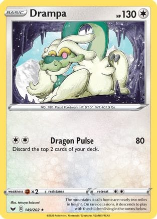 'Pokemon - 'Drampa 149/202  - Reverse Holofoil SWSH01 Sword & Shield Base Set - Rare