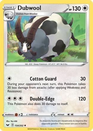 'Pokemon - 'Dubwool 154/202  - Reverse Holofoil SWSH01 Sword & Shield Base Set - Uncommon