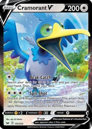 'Pokemon - 'Cramorant V 155/202  - Holofoil SWSH01 Sword & Shield Base Set - Ultra Rare