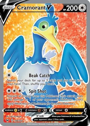 'Pokemon - 'Cramorant V (Full Art) 198/202  - Holofoil SWSH01 Sword & Shield Base Set - Ultra Rare