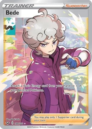'Pokemon - 'Bede (Full Art) 199/202  - Holofoil SWSH01 Sword & Shield Base Set - Ultra Rare