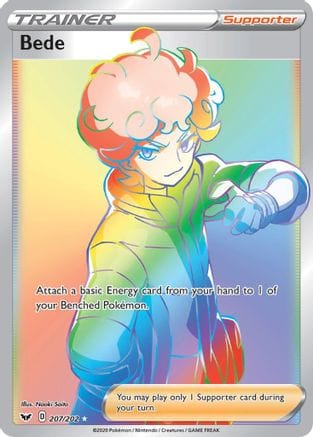 'Pokemon - 'Bede (Secret) 207/202  - Holofoil SWSH01 Sword & Shield Base Set - Secret Rare