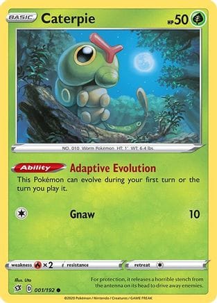 'Pokemon - 'Caterpie 001/192  - Reverse Holofoil SWSH02 Rebel Clash - Common