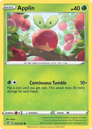 'Pokemon - 'Applin (20) 020/192  - Reverse Holofoil SWSH02 Rebel Clash - Common