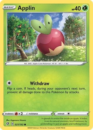 'Pokemon - 'Applin (21) 021/192  - Reverse Holofoil SWSH02 Rebel Clash - Common