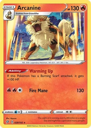 'Pokemon - 'Arcanine 028/192  SWSH02 Rebel Clash - Rare