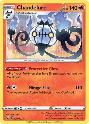 'Pokemon - 'Chandelure 033/192  - Reverse Holofoil SWSH02 Rebel Clash - Holo Rare