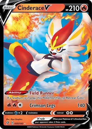 'Pokemon - 'Cinderace V 035/192  - Holofoil SWSH02 Rebel Clash - Ultra Rare