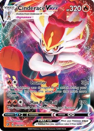 'Pokemon - 'Cinderace VMAX 036/192  - Holofoil SWSH02 Rebel Clash - Ultra Rare